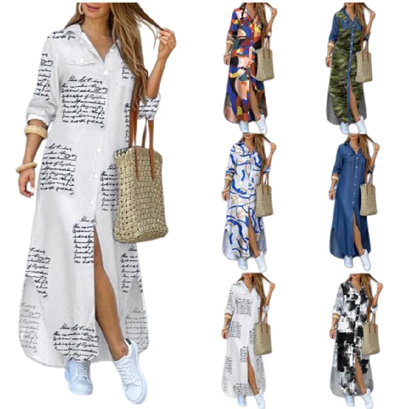 Robe Maxi Imprimée à Manches Longues YQY1206 – Coupe Ample Décontractée pour Femme