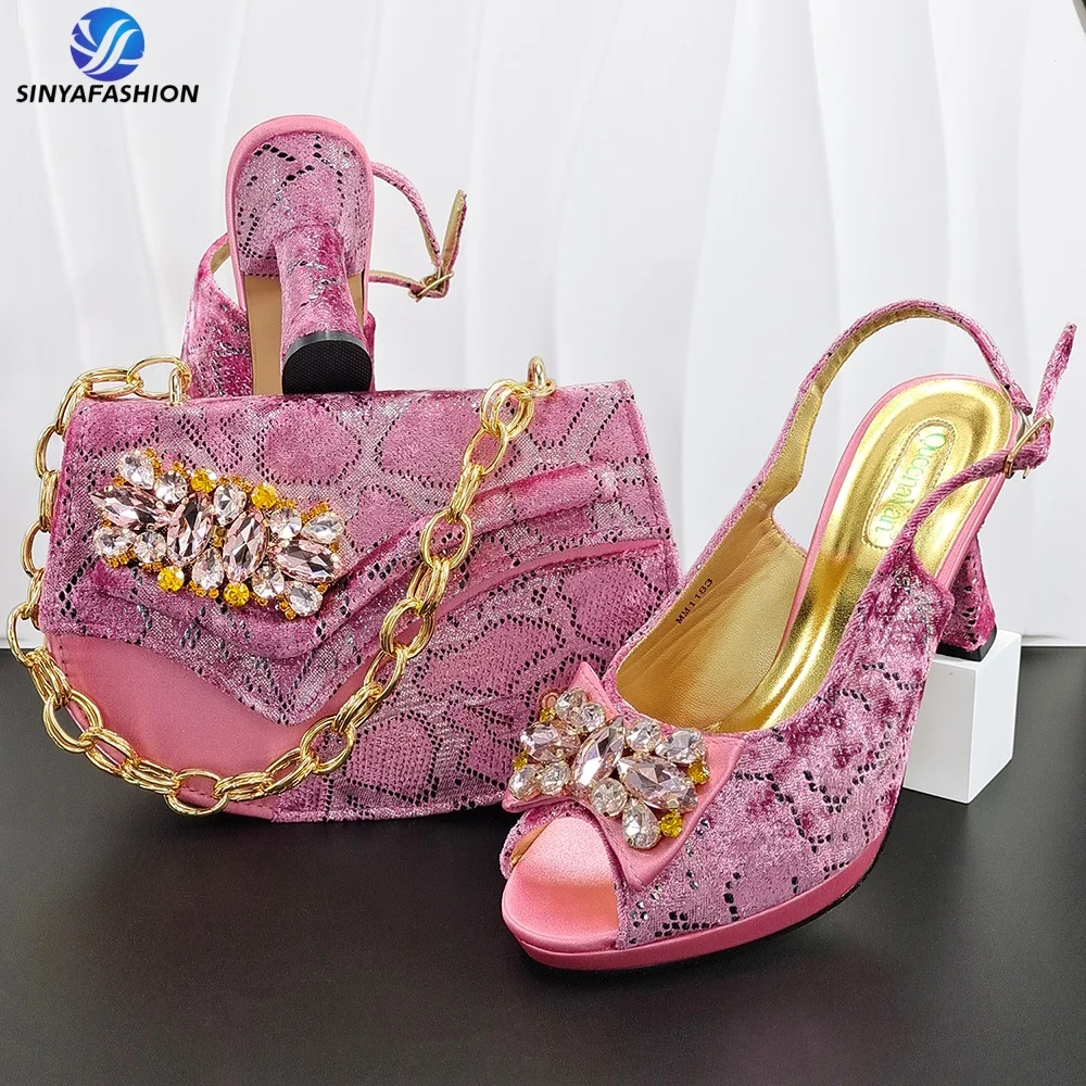 Ensemble chaussures à talons & sac de mariée Sinya – Cristal & Strass, Talons 8cm+