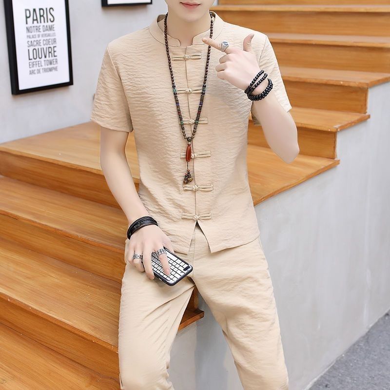 Ensemble Traditionnel Chinois Homme - Tunique et Pantalon en Lin