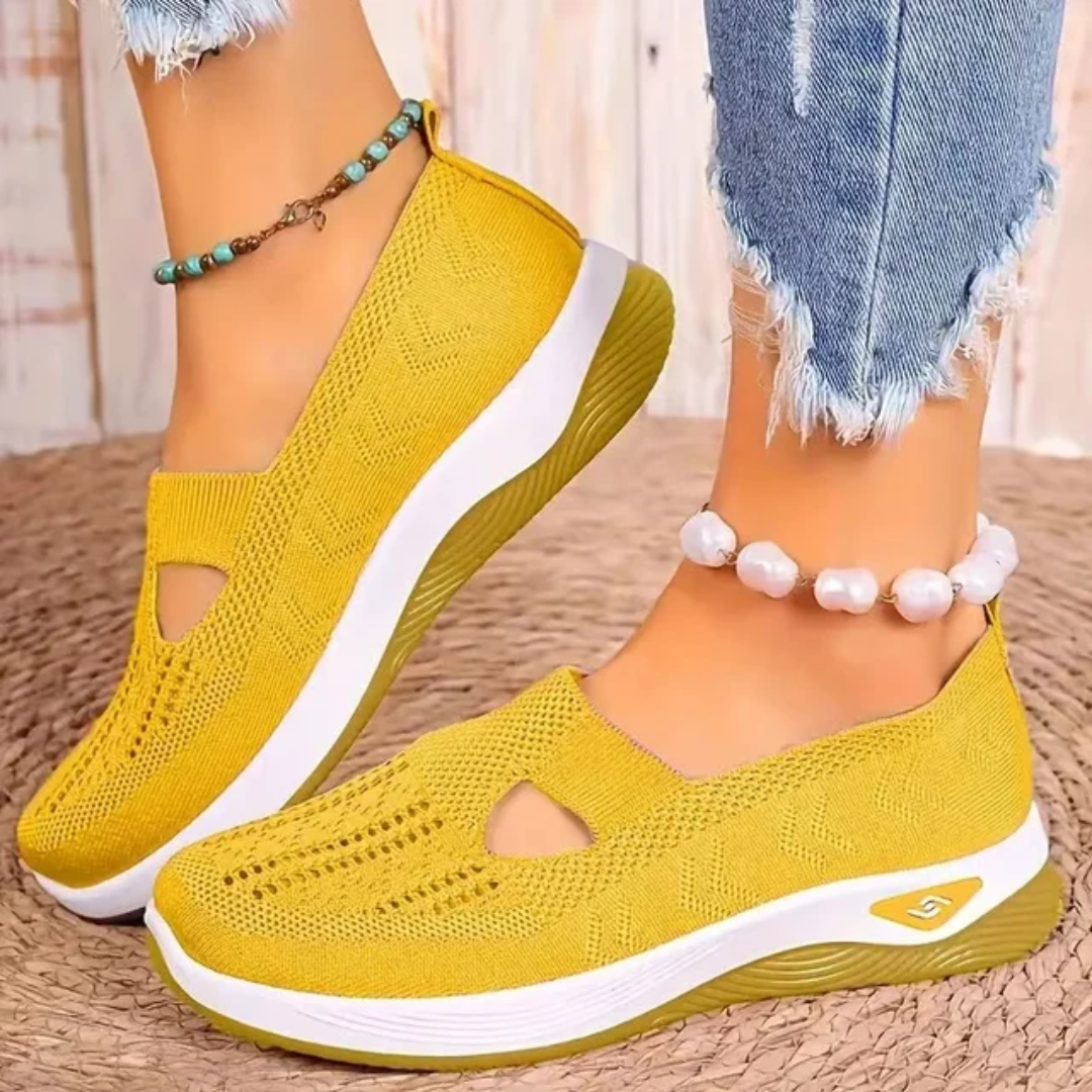 Chaussures décontractées femme en maille respirante vertes à semelle compensée