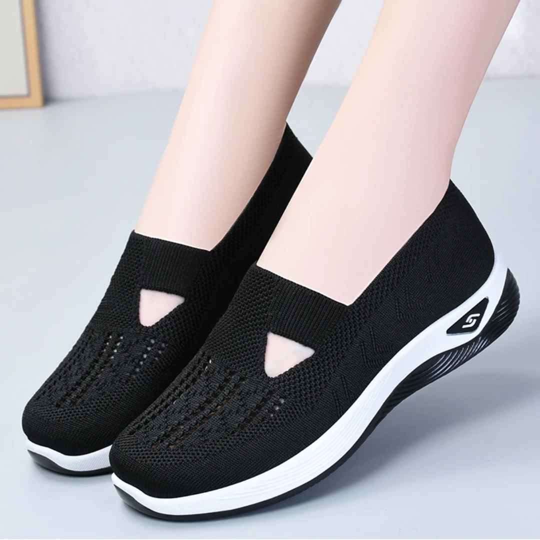 Chaussures décontractées femme en maille respirante vertes à semelle compensée