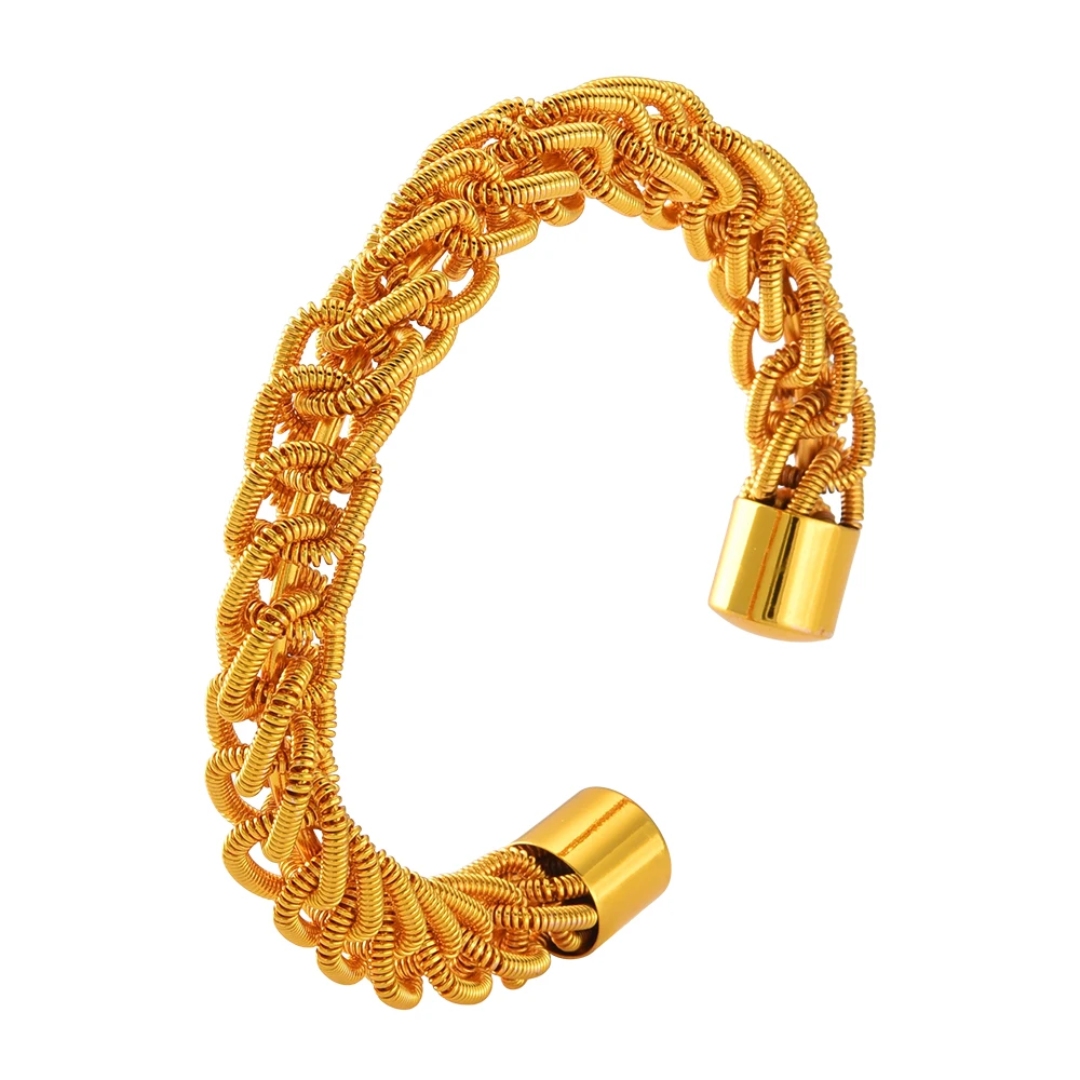 Bracelet manchette femme doré tressé ouvert au style élégant