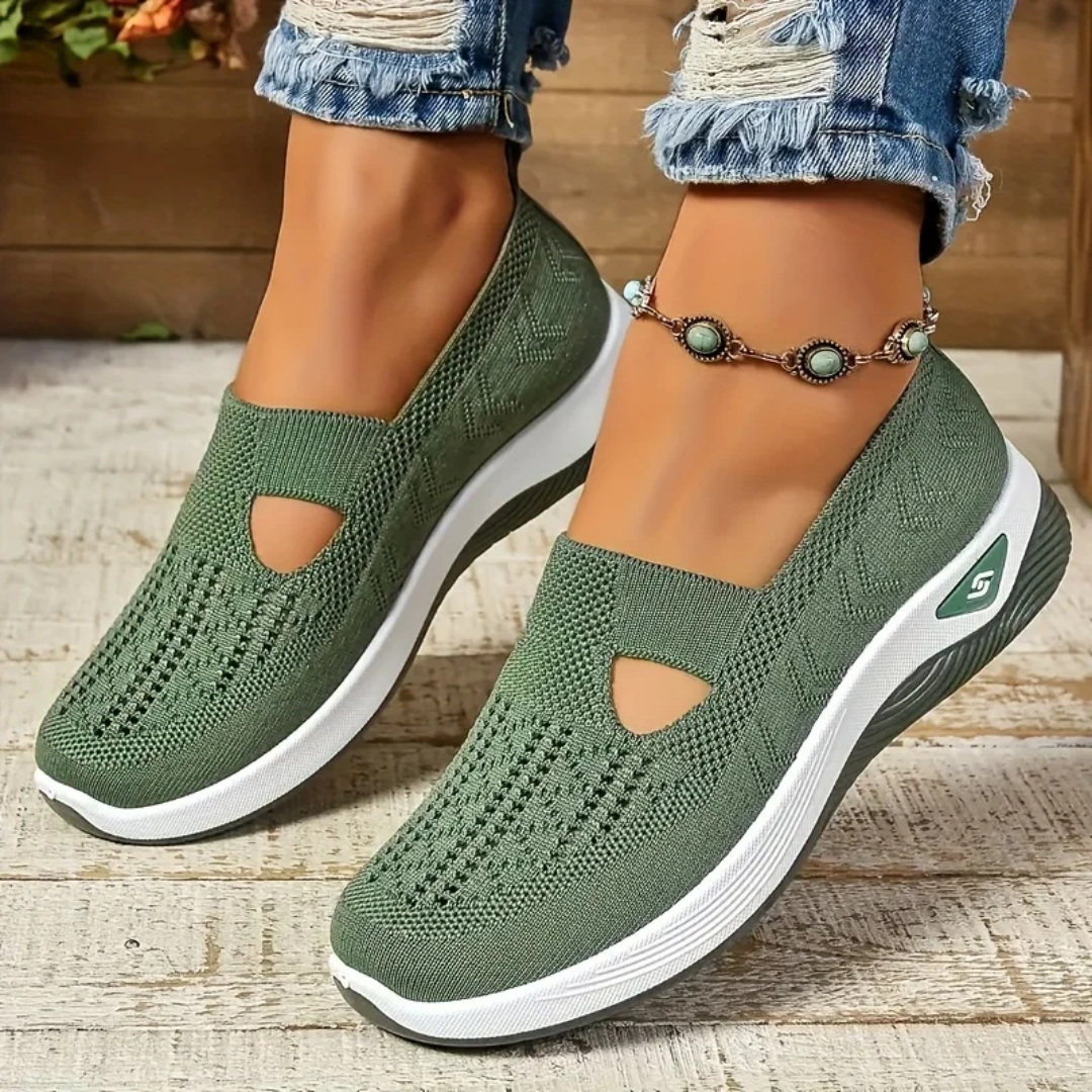 Chaussures décontractées femme en maille respirante vertes à semelle compensée