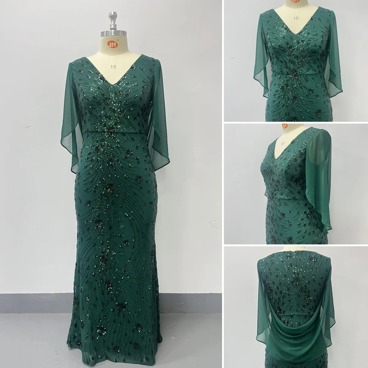 Robe de soirée grande taille à paillettes col V sirène - TW0206P