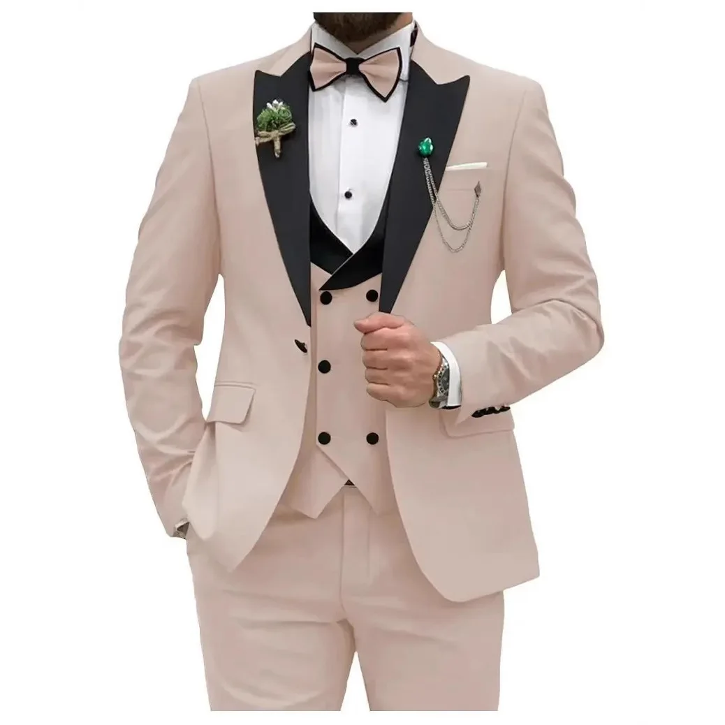 Costume 3 pièces homme Y2606 – Veste col satin + Gilet + Pantalon, style élégant mariage & affaires
