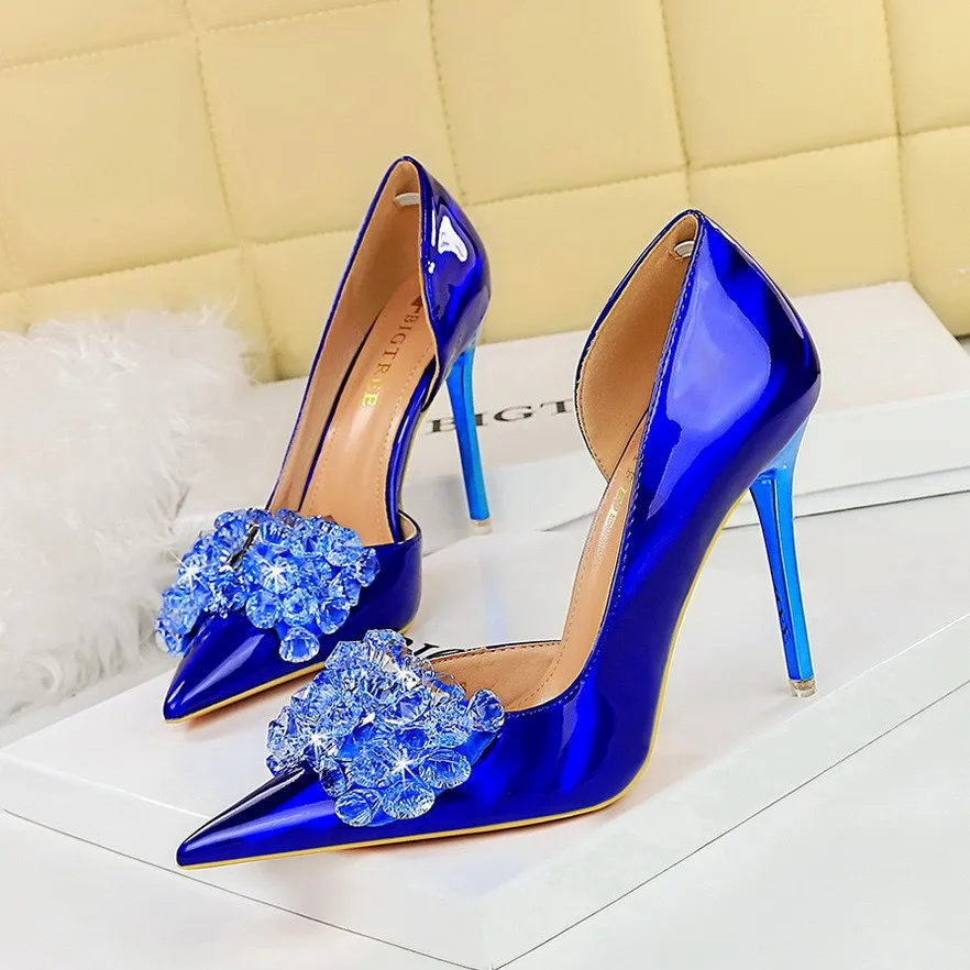 Escarpins Talons Hauts Bout Pointu Strass BIG TREE – Chaussures Mariage Femme 10.5cm