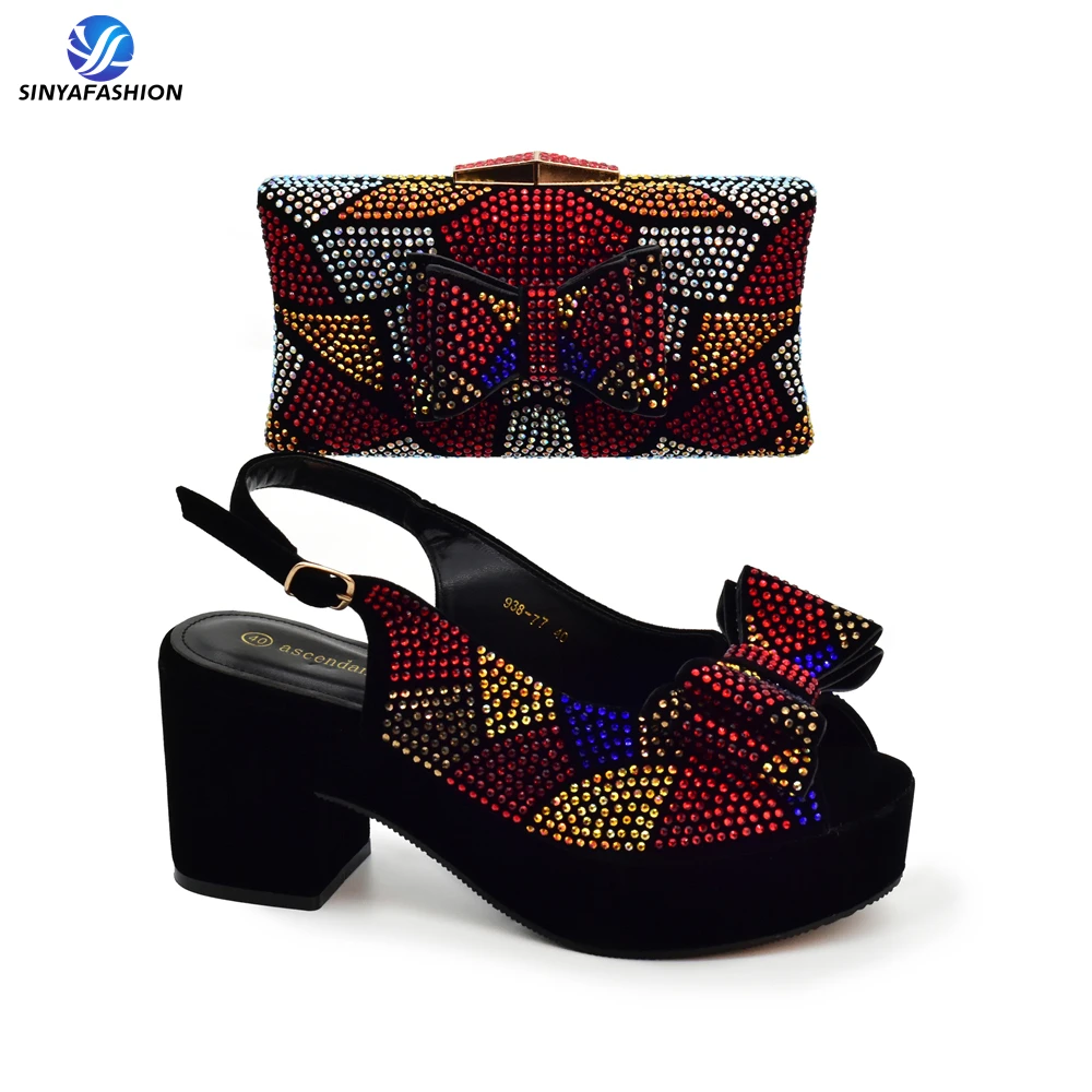 Ensemble chaussures & sac de fête nigérian Sinyafashion – Talons hauts ornés de pierres, style luxe