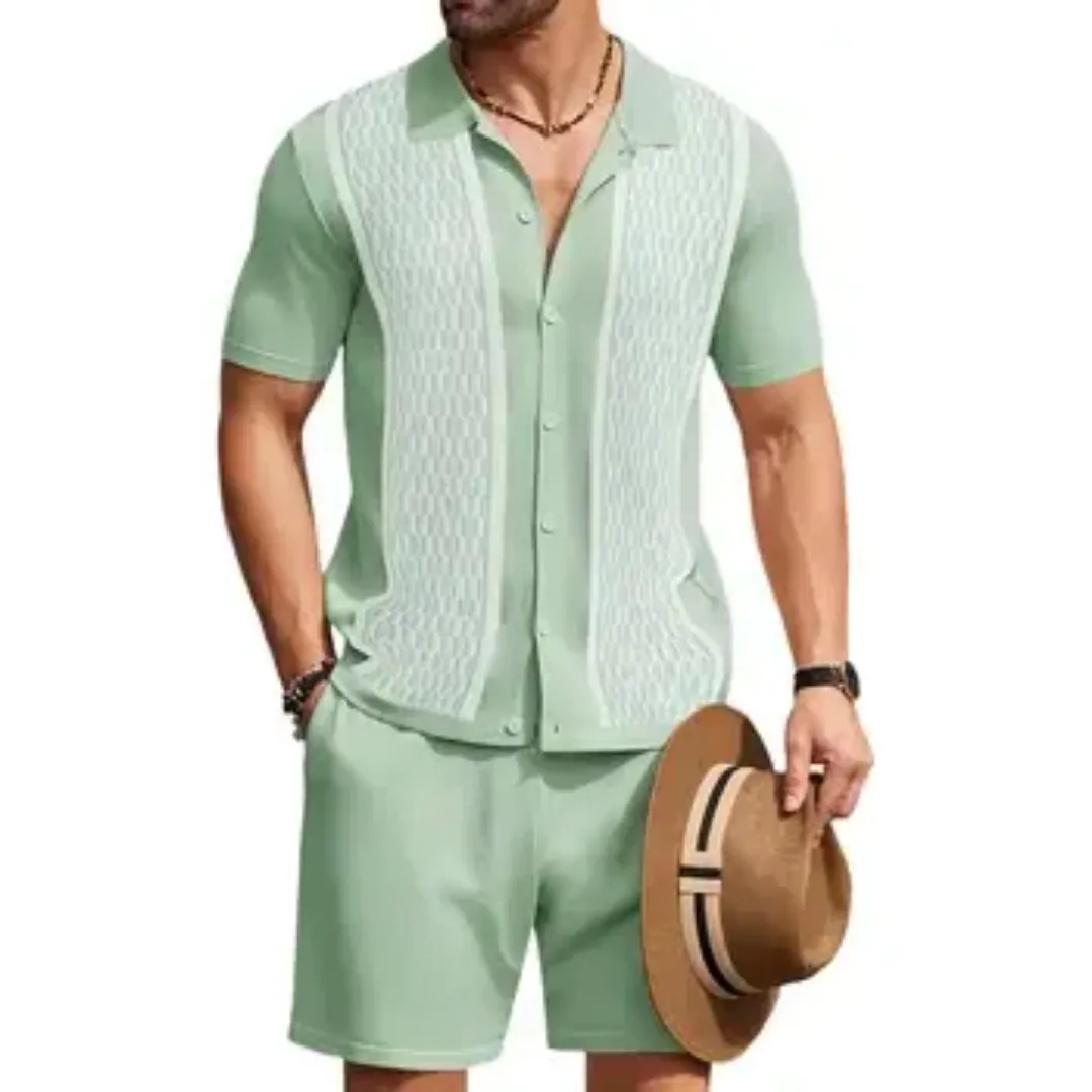 Ensemble Homme Été Marron à Motifs Géométriques – Chemise & Short