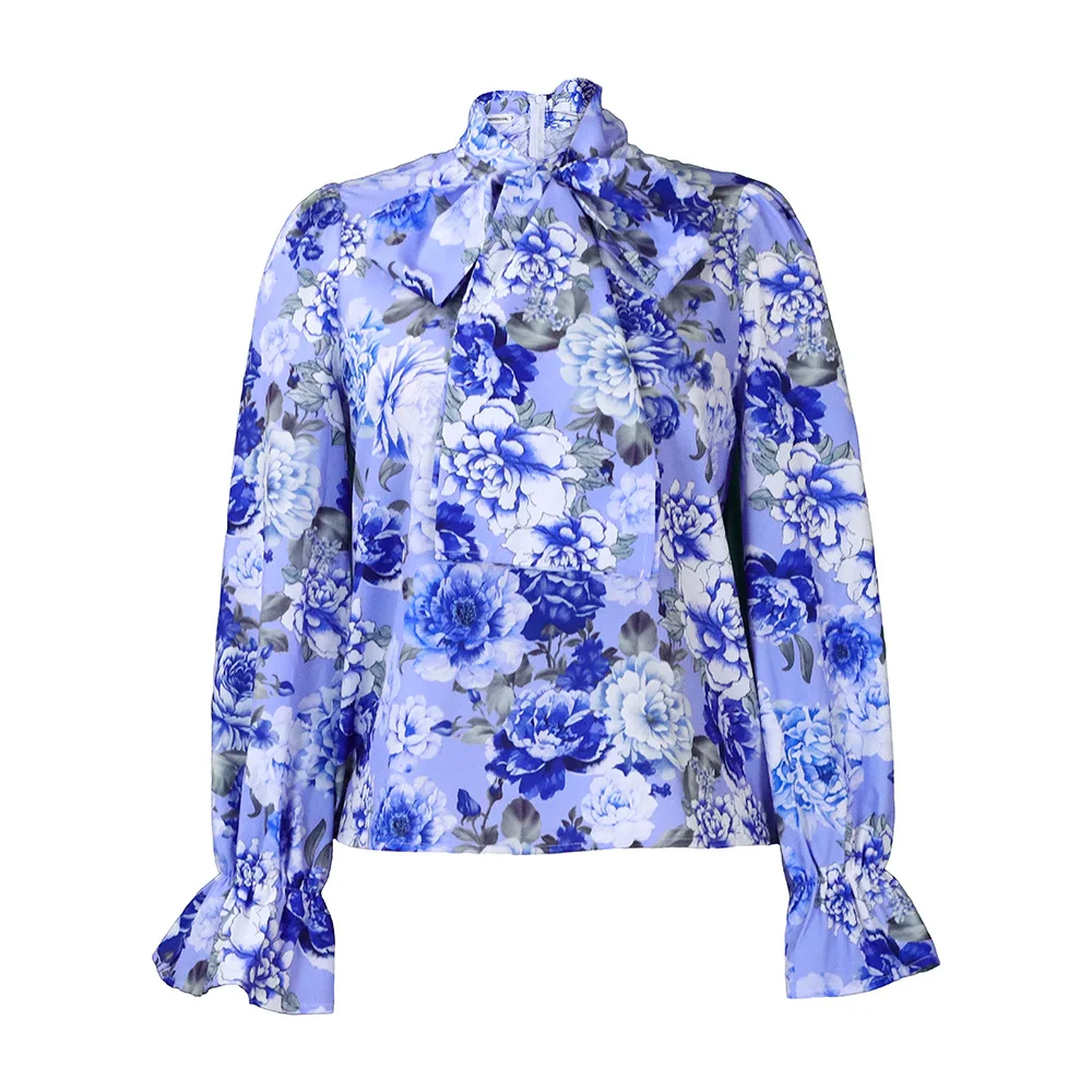 Blouse Femme Col V à Manches Volantées D3376 – Élégante & Ajustée pour le Bureau