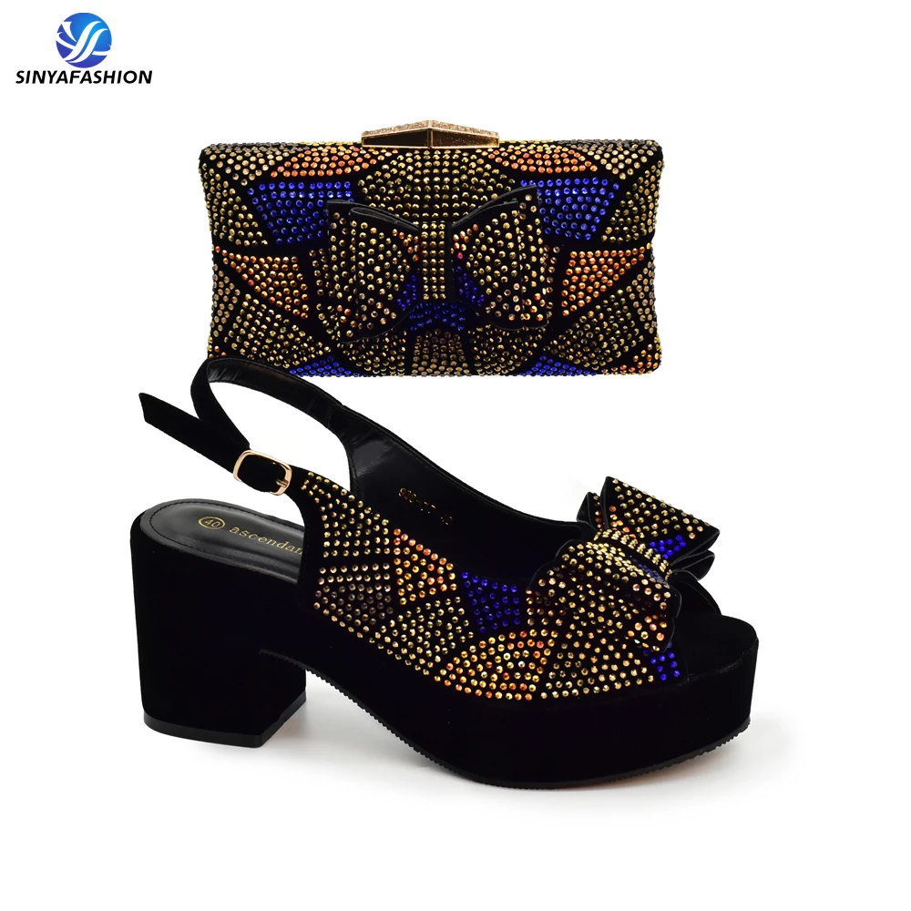 Ensemble chaussures & sac de fête nigérian Sinyafashion – Talons hauts ornés de pierres, style luxe