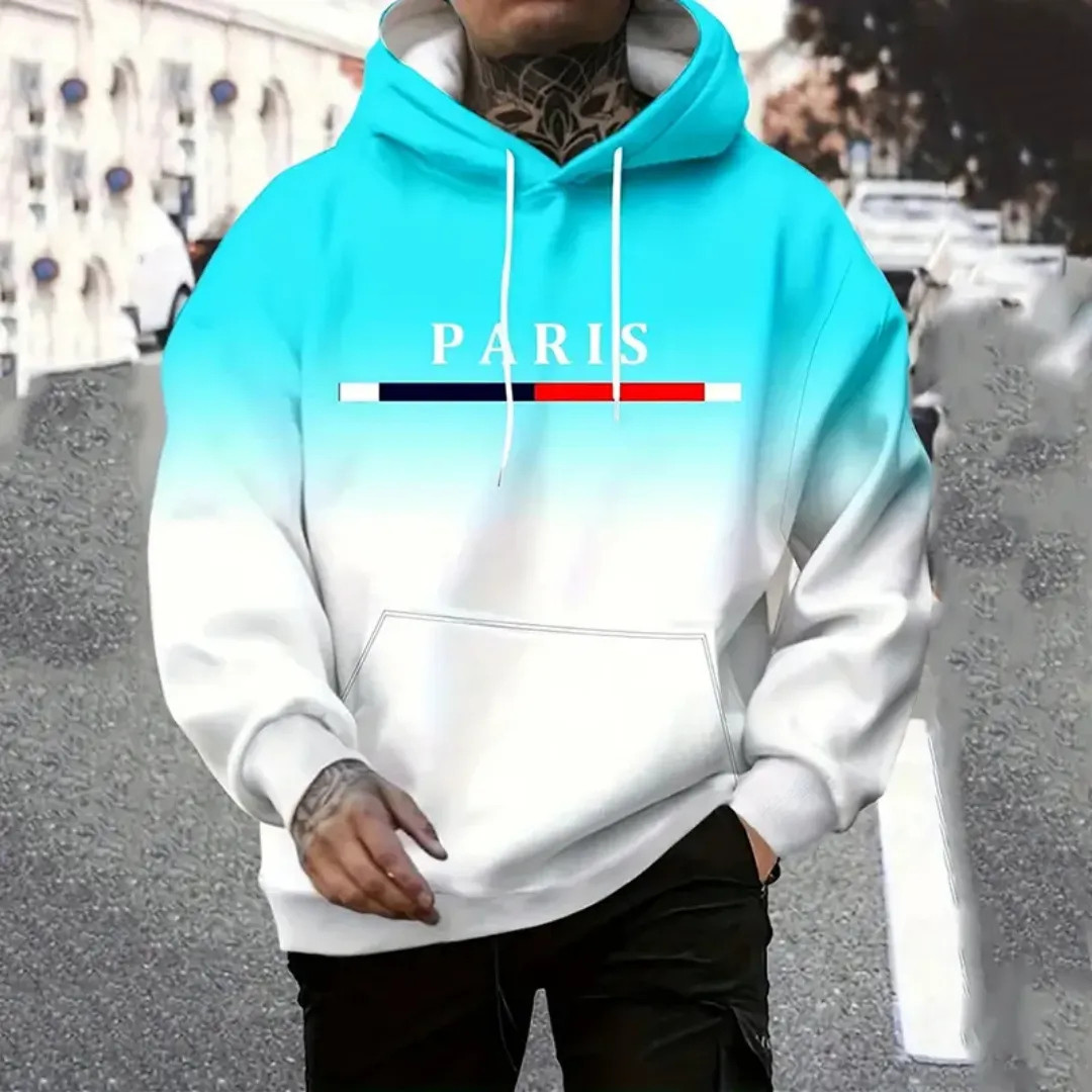 Sweat à Capuche Dégradé Homme \"PARIS\" – Style Urbain Tricolore