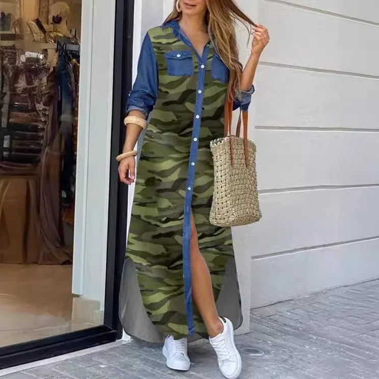 Robe Maxi Imprimée à Manches Longues YQY1206 – Coupe Ample Décontractée pour Femme