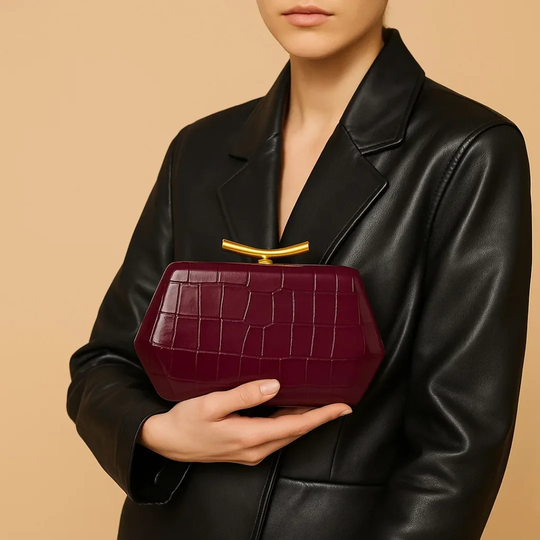 Sac à Main Femme Motif Crocodile avec Chaîne Dorée