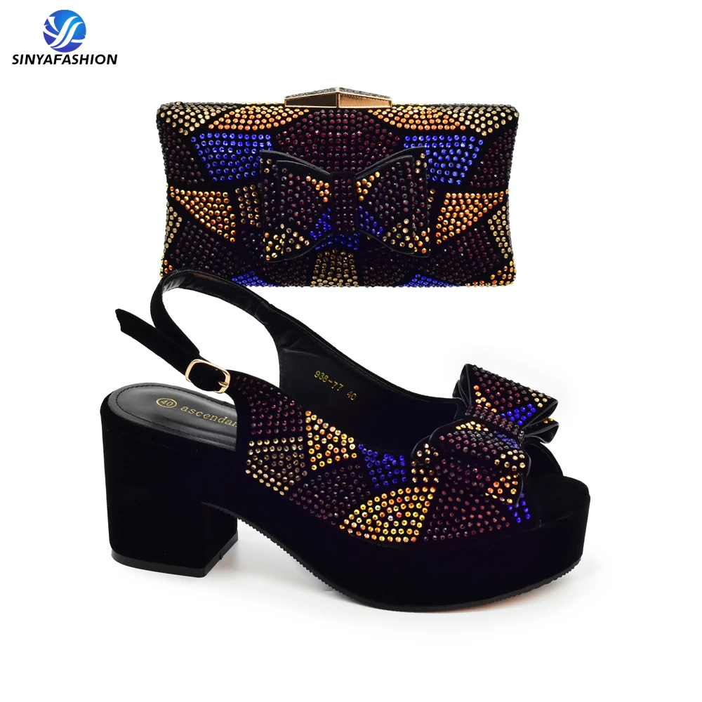 Ensemble chaussures & sac de fête nigérian Sinyafashion – Talons hauts ornés de pierres, style luxe