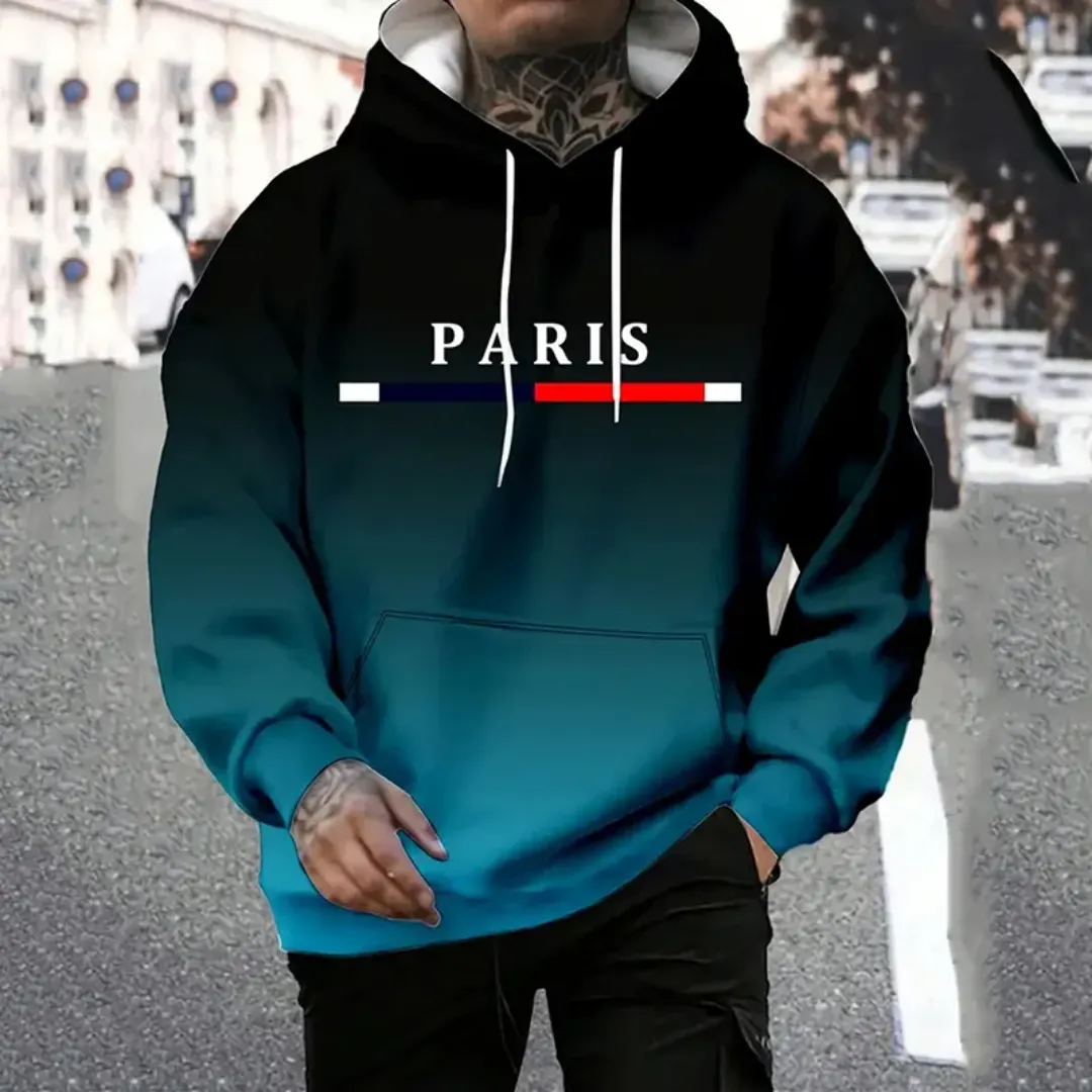 Sweat à Capuche Dégradé Homme \"PARIS\" – Style Urbain Tricolore