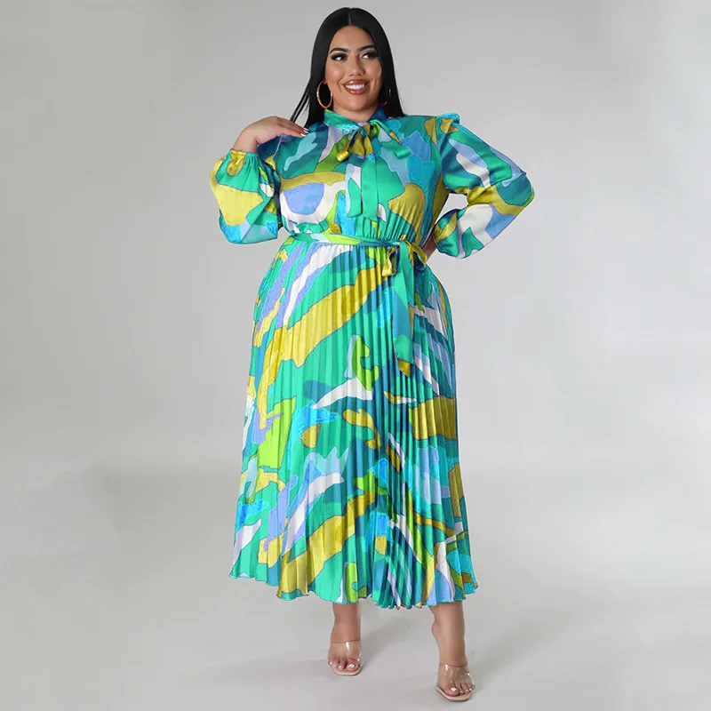 Robe Maxi Bohème Grande Taille – Imprimée, Plissée & Lacets | Style Été Vacances