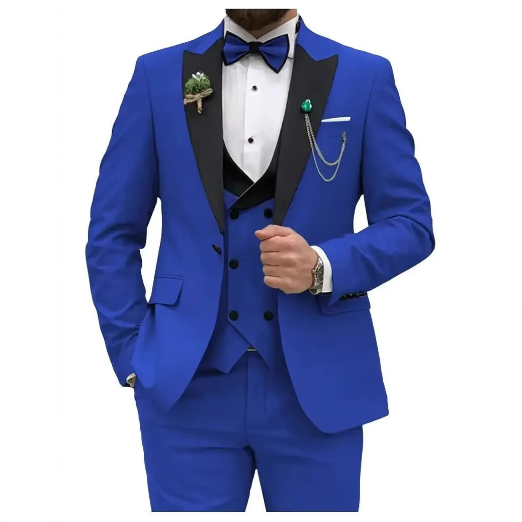 Costume 3 pièces homme Y2606 – Veste col satin + Gilet + Pantalon, style élégant mariage & affaires