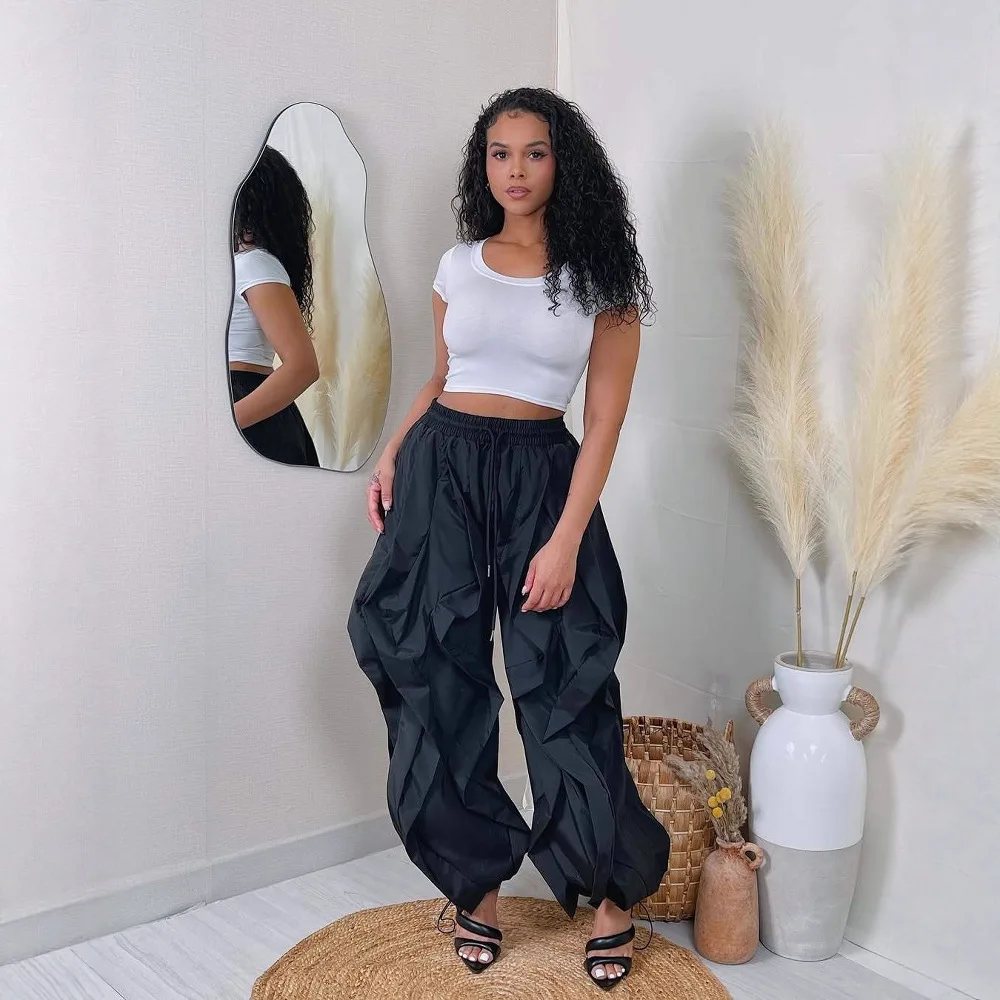 Pantalon Cargo Femme K3685 – Style Streetwear Élégant avec Poches & Volants