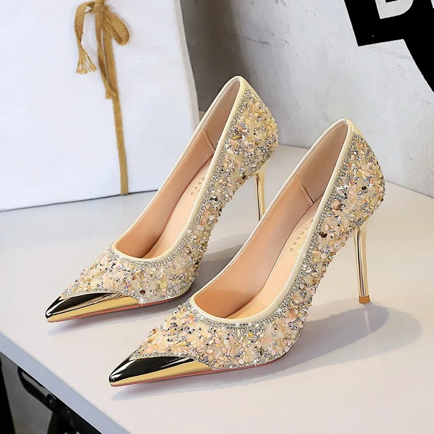 Escarpins Talons Aiguilles Femme – Bout Pointu Strass & Cristal | Bureau & Mariage