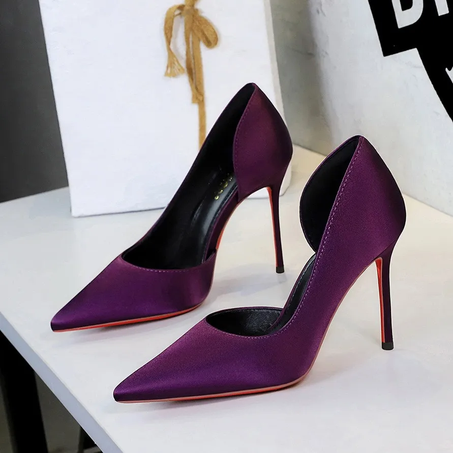 Escarpins Satin Bout Pointu Talons Aiguilles Semelles Rouges – Y9267 Big Tree