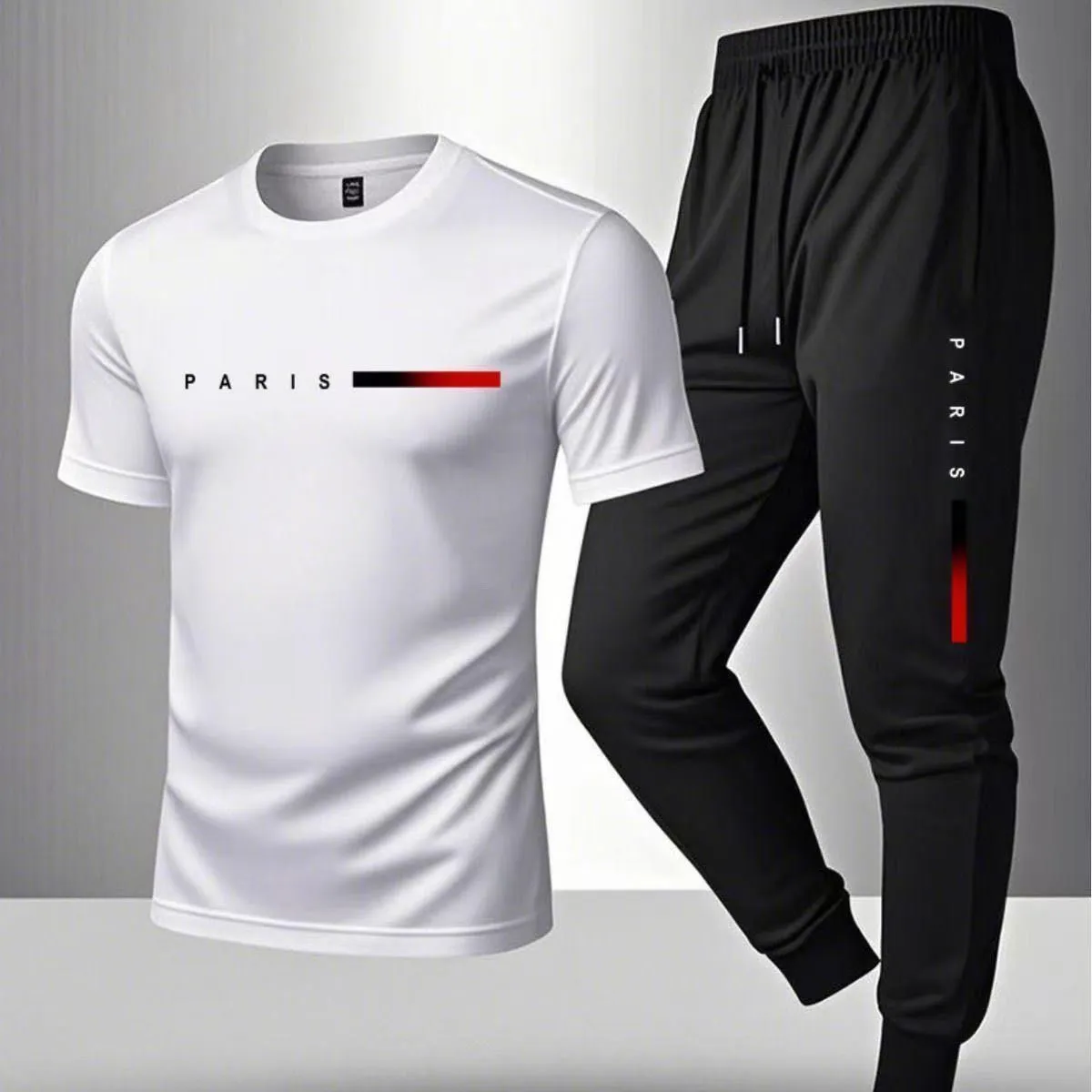 Costume de sport d'été décontracté 2 pièces pour homme T-shirt en coton à manches courtes Mountain Triangle Icon Print